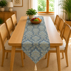 The Blue Versailles Table Runner In Damask Fabric 0011
