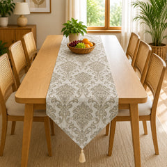 Ivory Regal Table Runner In Damask Fabric 001