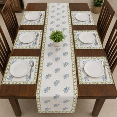 Azure Bloom Table Runner With 6 Mats