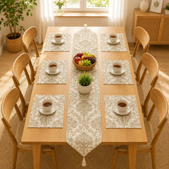 Ivory Regal Table Runner With Mats In Damask Fabric