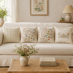 Green Cozy Birds and Floral Pattern Cushion Cover Pack of 4