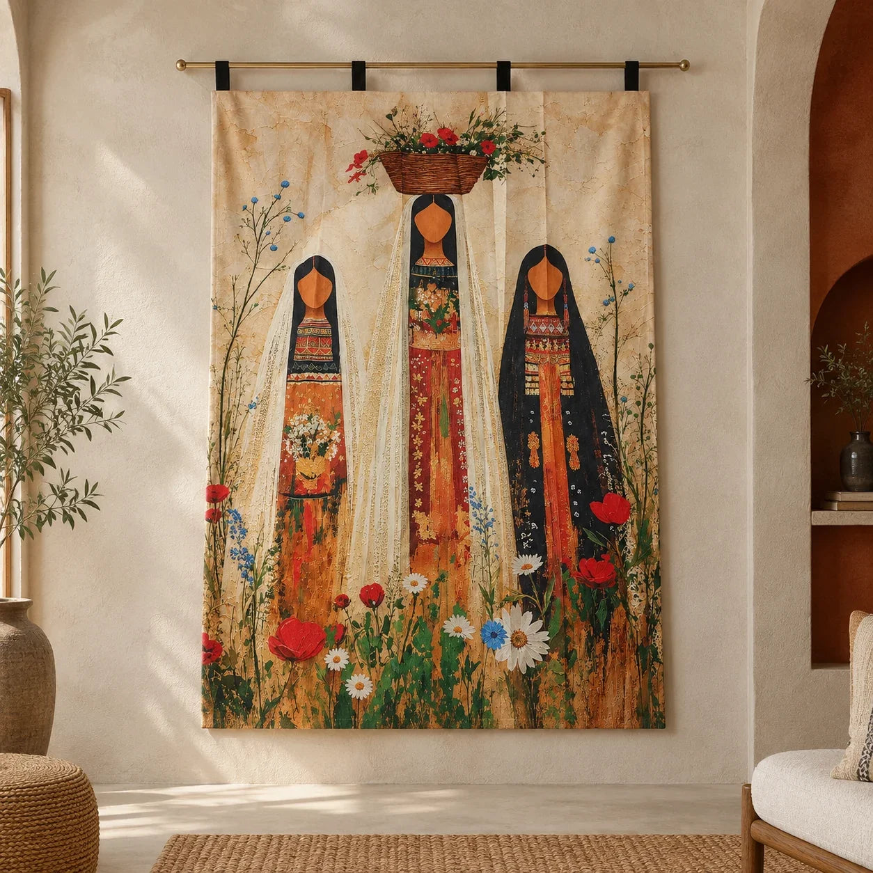 Garden Bearers Wall Tapestry hanging on wall