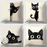 Peekaboo Kitty Printed Cushion Covers - (Pack of 4) For Living Room, Bed Room, Home Decor