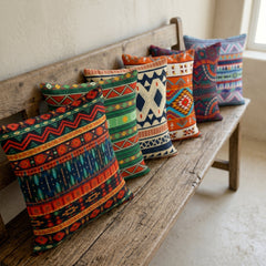 Multicolour Boho Printed Cushion Covers - (Pack of 7) For Living Room, Bed Room, Home Decor