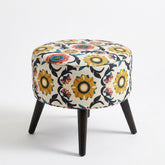Vivid Vegnette Print Round Cone Leg Ottoman