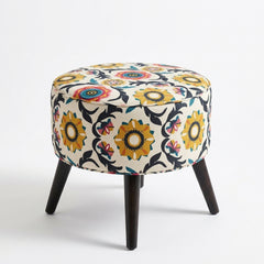 Vivid Vegnette Print Round Cone Leg Ottoman