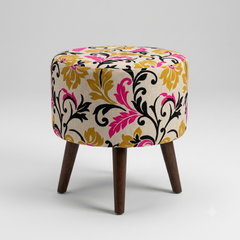 Pink-Gold Pouf Print Round Cone Leg Ottoman