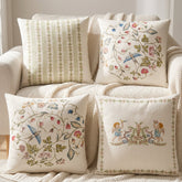 Green Cozy Birds and Floral Pattern Cushion Cover Pack of 4