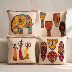 Desert Folk Art Printed Cushion Covers - (Pack of 4) For Living Room, Bed Room, Home Decor