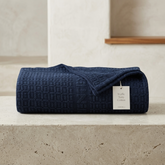 Waffles Terry Cotton Thermal Blanket - Royal Blue