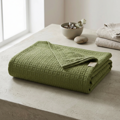 Waffles Terry Cotton Thermal Blanket - Sage