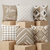 Beige Elegance Printed Cushion Covers - (Pack of 6) For Living Room, Bed Room, Home Decor
