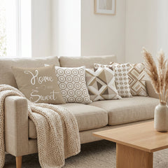Beige Elegance Printed Cushion Covers - (Pack of 6) For Living Room, Bed Room, Home Decor