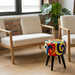 Floral Print Round Cone Leg Ottoman