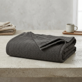 Waffles Terry Cotton Thermal Blanket - Charcoal Grey