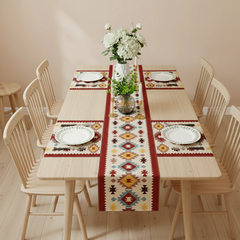 Vibrant Bohemian Table Runner with Mats