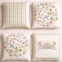 Green Cozy Birds and Floral Pattern Cushion Cover Pack of 4