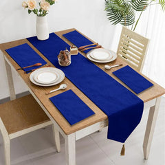 Royal Blue Velvet Table Runner with Mats