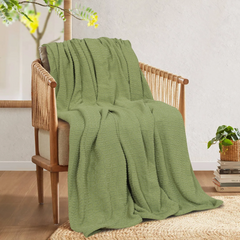 Waffles Terry Cotton Thermal Blanket - Sage