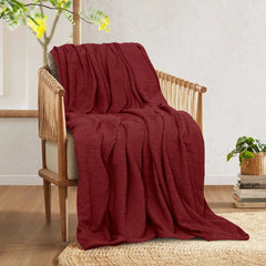 Waffles Terry Cotton Thermal Blanket - Maroon
