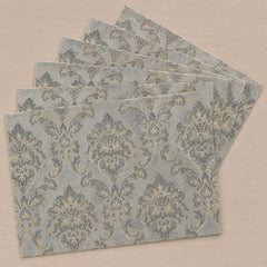 Serene Botanical Table Runner With Mats In Damask Fabric 004