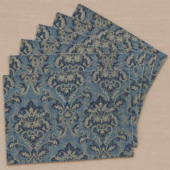 Midnight Blue Regency Table Runner With Mats In Damask Fabric 005