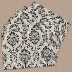Indigo Charcoal Bloom Table Runner With Mats In Damask Fabric 009