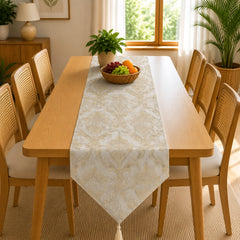 Delicate Gold Medallion Table Runner In Damask Fabric 0010