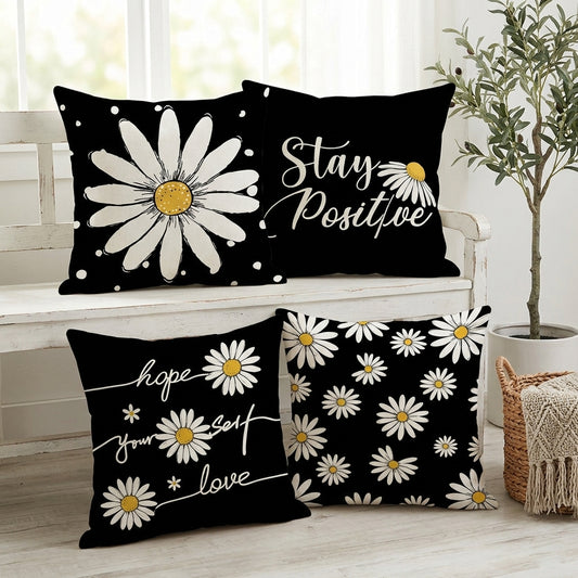 Daisy Printed Cushion Covers Pack of 4