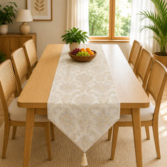 Misty Blue Heritage Table Runner In Damask Fabric 002