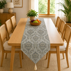 Serene Botanical Table Runner In Damask Fabric 004