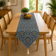 Midnight Blue Regency Table Runner In Damask Fabric 005