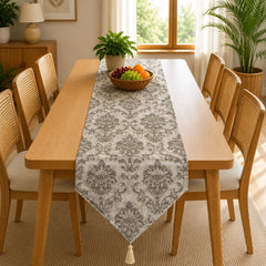 Heirloom Silver Medallion Table Runner In Damask Fabric 006
