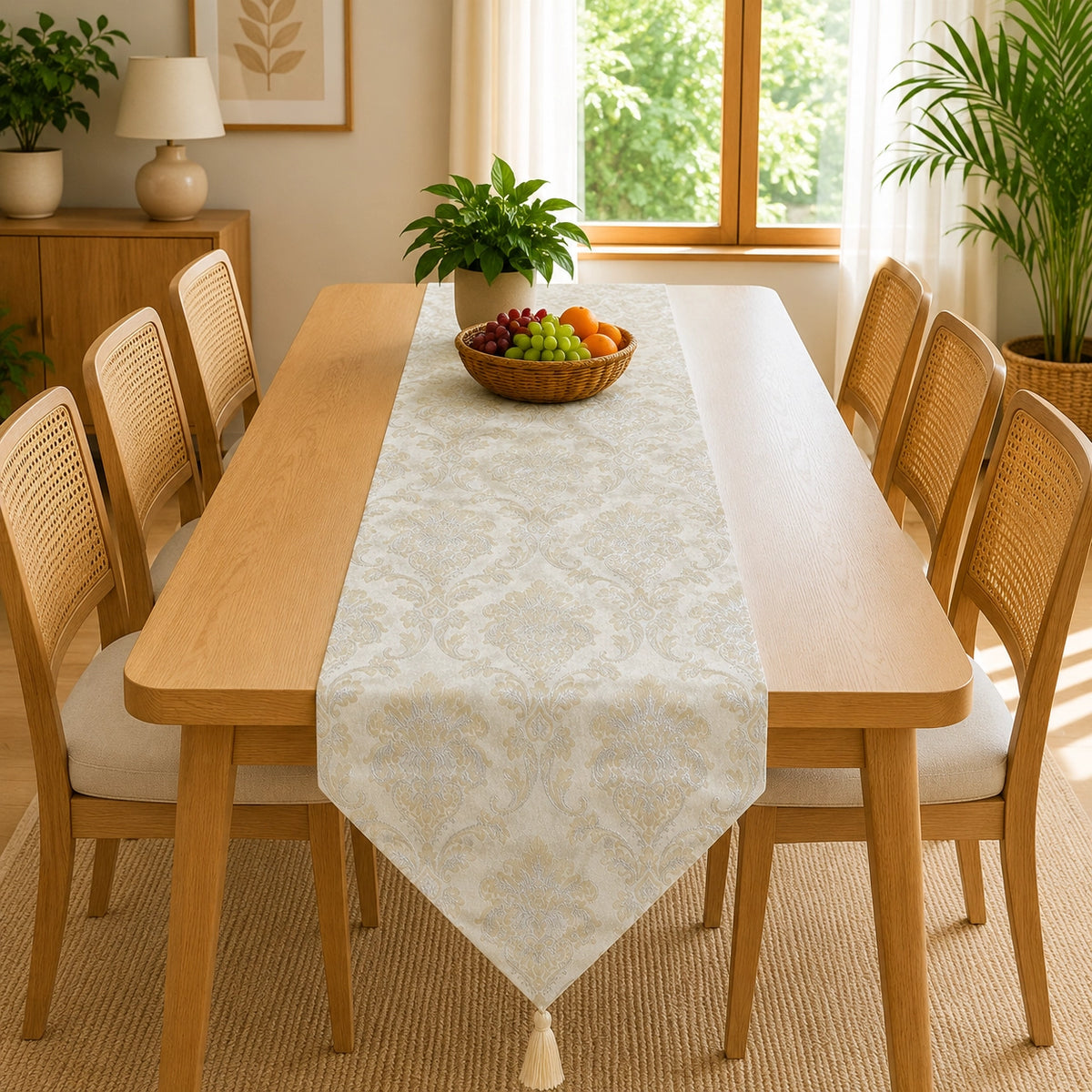 Golden Baroque Charm Table Runner In Damask Fabric 007