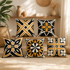 Black & Gold Printed Cushion Covers Pack of 5