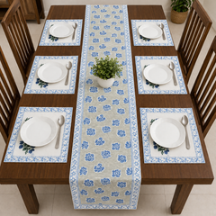 Indigo Rose Table Runner With 6 Mats