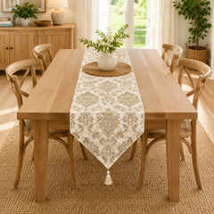 Ivory Regal Table Runner With Mats In Damask Fabric