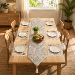 Ivory Regal Table Runner With Mats In Damask Fabric 001