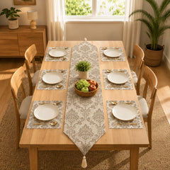 Regency Weave Table Runner With Mats In Damask Fabric 003