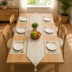 Golden Baroque Charm Table Runner With Mats In Damask Fabric 007