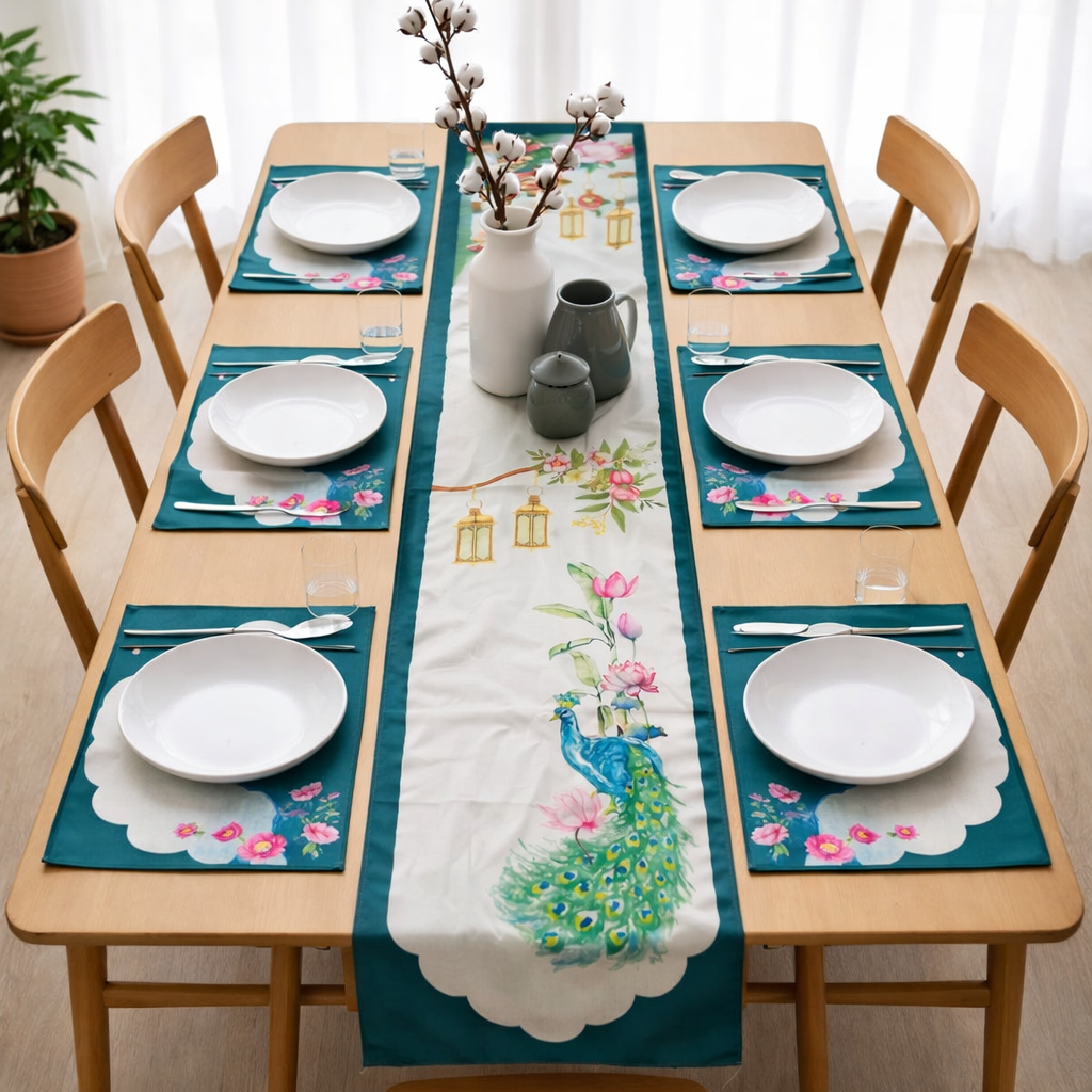 Regal Peacock Table Runner with Mats