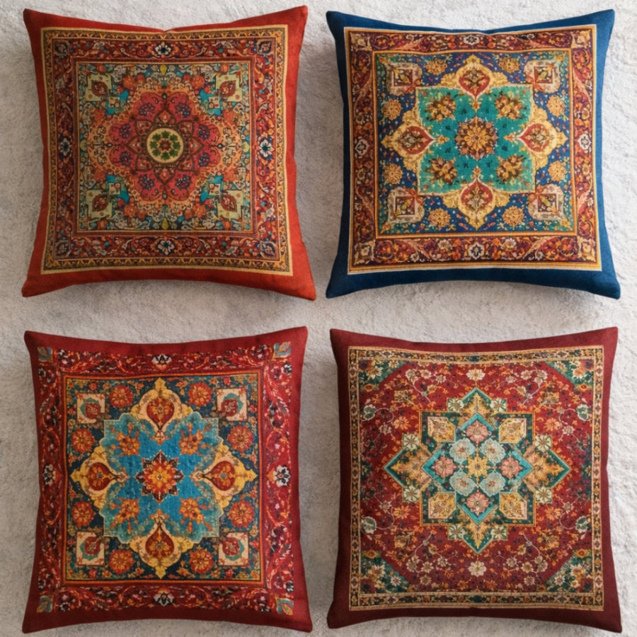 Vibrant Oriental Printed Cushion Cover pack of 4