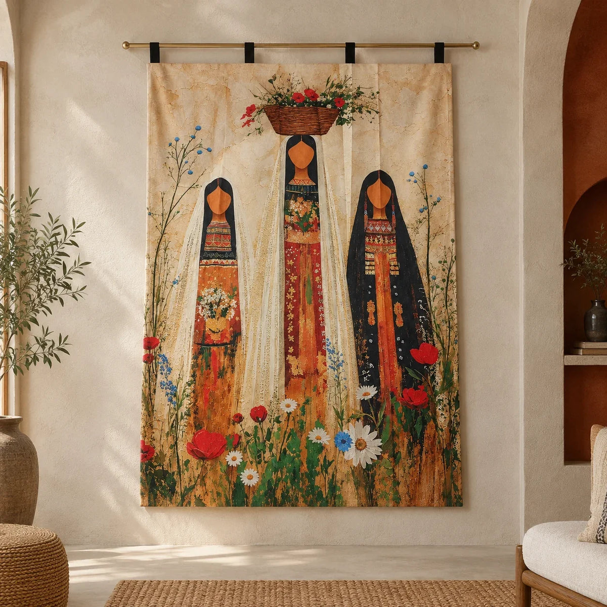 Garden Bearers Wall Tapestry hanging on wall 