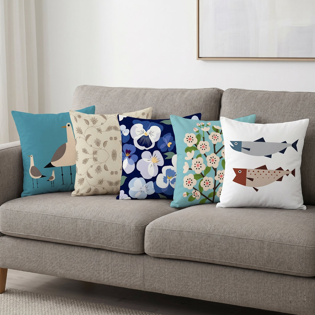 Aqua Garden Living Printed Cushion Covers - (Pack of 5) For Living Room, Bed Room, Home Decor