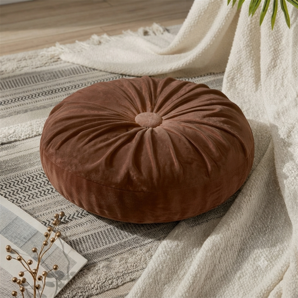 Velvet Round Pumpkin Futon Floor Cushion - Brown