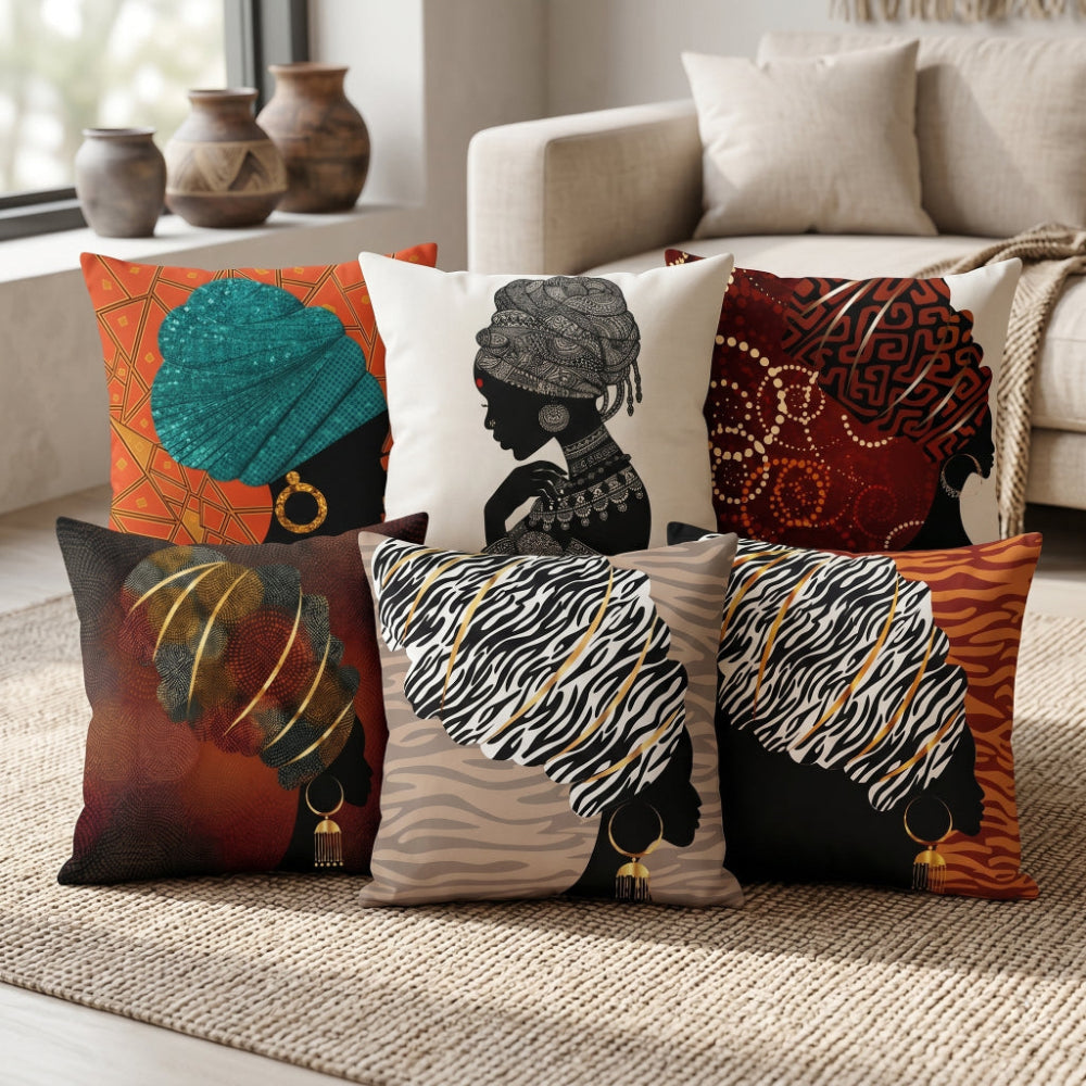 Tribal Lady Print Printed Cushion Covers - (Pack of 6) For Living Room, Bed Room, Home Decor