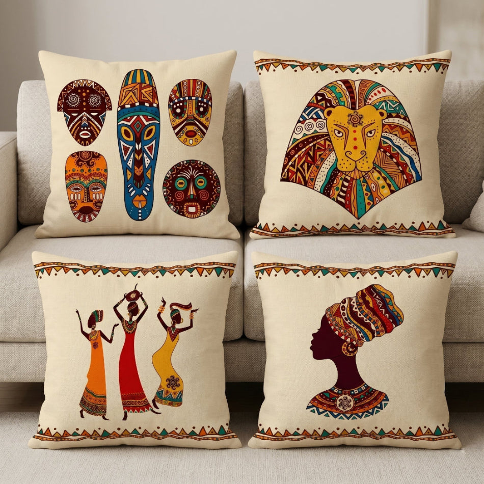 Tribal Kingdom Printed Cushion Covers - (Pack of 4) For Living Room, Bed Room, Home Decor