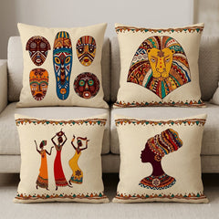 Tribal Kingdom Printed Cushion Covers - (Pack of 4) For Living Room, Bed Room, Home Decor