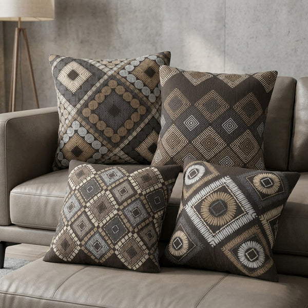 Abstract Geometric Brown Cushion Covers Pack of 4