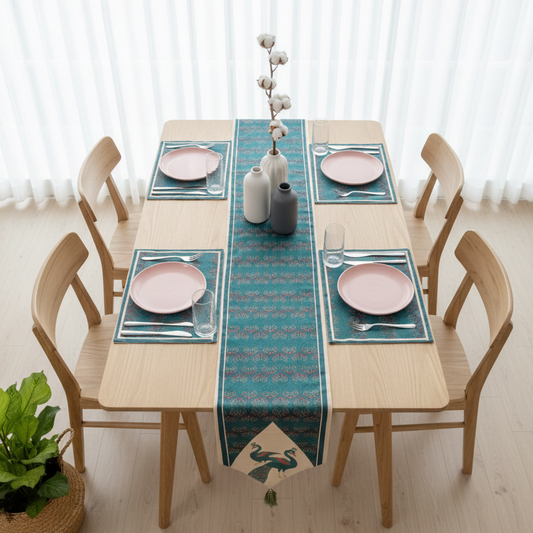 Royal Peacock Symphony Table runner with Mats